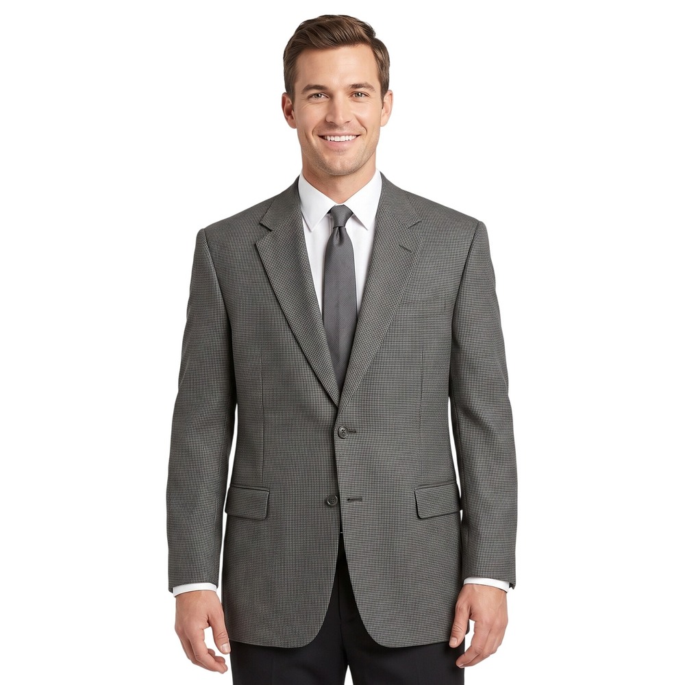 Bert Pulitzer Mens Grey Black Micro Check Wool Blend Blazer Sport Coat 48R